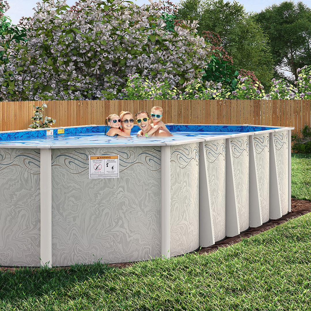 12' x 20' Round Silver Interlude 8" Premium Resin Frame Salt Friendly Semi In-Ground Pool Package 54"
